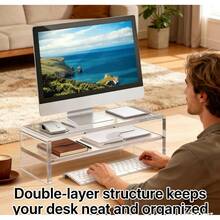 Acrylic 2 Tier Monitor Stand Riser 16/20 Inch With Storage Shelf For IMac PC Desktop Laptop TV Home Office - 16英寸 - 查看 6