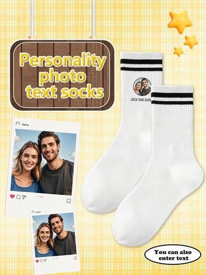 1 Pair Of Customized Face Men's Mid Tube Funny Socks, Put Any Face On Socks, Personalized Socks For With Photos, Interesting Customized Picture Pairs With Medium To Socks,Colorful,Cute,Adorable,Contracted,Funny,Custom,Unique,Customized,Personalized,Ideal Gifts For Him,Ideal Gifts For Her,Boyfriend,Girlfriend,Family,Friends,Her,Customized Men Socks,Street Casual Chic, Fall