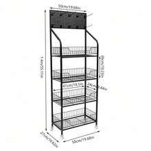 4 Tier Retail Display Rack Stand, Snack Candy Display Organizer With 10* Hooks Snack Rack, Basket Stand Cart - Black - View 3