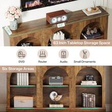 LITTLE TREE Media Console With Storage Cabinets, Farmhouse TV Stand For 65 Inch TVs, Rustic Brown Entertainment Center For Living Room - Brown - View 5