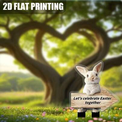 Happy Easter 2D Acrylic Garden Stake, Cute Animal Yard Sign, Colorful Egg Lawn Decor, Waterproof Spring Outdoor Ornament, Flat Mushroom & Moss Garden Insert