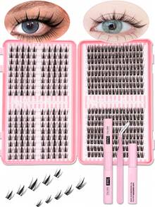 416pcs Eyelash Extension Kit, DIY Eyelash Extension Set, Individual Lash Clusters, Including False Lashes, Adhesive, Remover, Tweezers, DIY Eyelash Extension Kit, Lightweight Natural Curly Lashes, Soft And Lightweight, Suitable For Daily Use, Travel, Beginners, Weddings, Dates, Parties, Holidays - Black - View 8