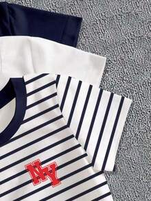 3pcs Baby Boy Letter Print Short Sleeve Outfit Set - Multicolor - View 4