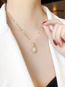 1 pieza Collar con colgante de flor dorada, estilo coreano y europeo, collar con dije de tulipán de circonita cúbica para mujeres, mejor regalo para uso diario y joyería para mujer - Dorado - Ver 8