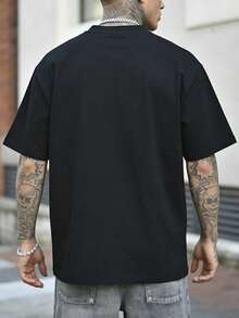 Men's Casual Versatile Minimalist Printed Short Sleeve T-Shirt - Black - View 2