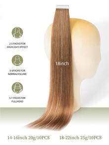 DNE HAIR 10件組 100%人髮無縫隱形接髮片，14-22英吋長，#6淺棕色直髮，絲滑柔順質感，髮尾豐厚，適合細髮，適用於日常使用與沙龍使用，適合所有女性與女孩 - S6 - 查看 5