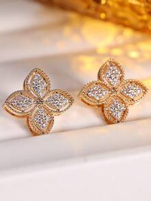 一对奢华旋转四叶草风车造型耳钉，适合日常佩戴 - 耳環 - 查看 8