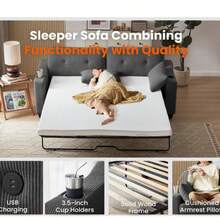 Pull Out Sofa Bed, Queen Size Sleeper Sofa, 2-in-1 Convertible Corduroy Couch with USB Charging, Memory Form Couch for Living Room, Apartment and Small Space (Dark Grey, Corduroy - Queen Size) - Gris - Ver 3