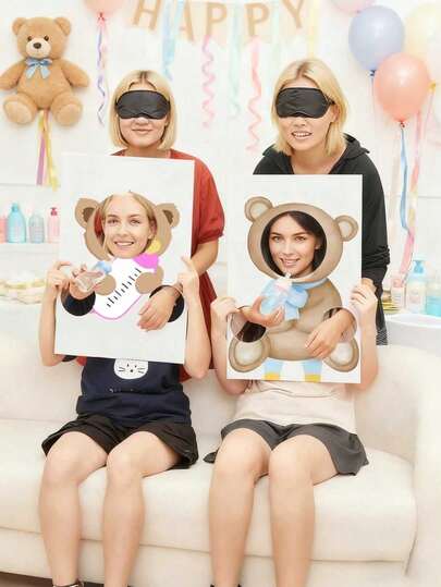 6件套婴儿派对游戏礼品，“喂我”婴儿派对游戏包含6张卡片和6个眼罩，适合趣味性别揭晓派对用品、新娘送礼会活动和装饰、生日派对游戏、家庭聚会道具（中性色，多色）