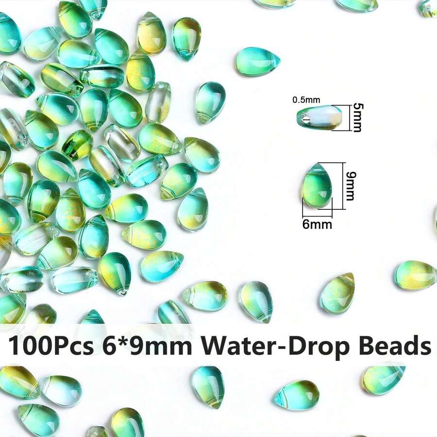 100 piezas de cuentas sueltas de forma de gota de vidrio de 6*9mm para hacer collares, aretes y manualidades de joyería - 100 gotas de agua transparentes, cada una de 6*9 mm de tamaño - Ver 1