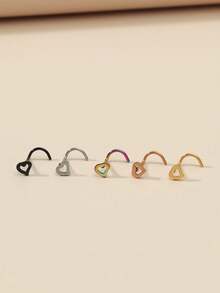 5件套百搭简约心形鼻环/鼻钉 - 彩色 - 查看 4