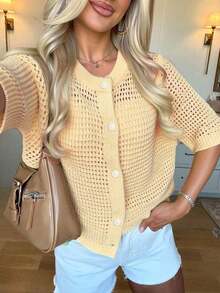 Áo khoác cardigan nữ tối giản, thanh lịch, màu trơn, phù hợp với phong cách thường ngày, công sở và nữ tính, mùa xuân/hè. - Màu be - Xem 5