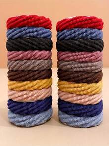 10/50/100个装高弹力女士/女孩发圈 - 加厚柔软无缝无损发绳，日常时尚发饰，黑色、红色、粉色、米色、黄色加厚发圈 - 彩色 - 查看 4