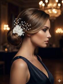 Lược cài tóc bằng voan trắng đính ngọc trai và pha lê, phụ kiện tóc cưới nhẹ nhàng thủ công dành cho cô dâu và phù dâu, kẹp tóc chụp ảnh đính hôn. - trắng - Xem 6