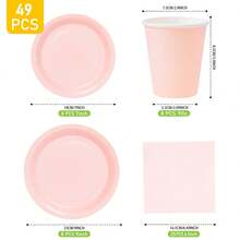 Light Pink Disposable Plates, Napkins, Cups - 8 Guest Party Supplies Set, Suitable For Birthday, Wedding, Theme Party, Family Picnic - Multicolor - View 10