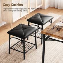 Mesa de comedor cuadrada para cuatro personas, mesa de mesa de madera con dos sillas flexibles y un banco, marco metálico pesado, mesa de comedor con espacio de almacenamiento de comedor, espacio pequeño - Color retro - Ver 5