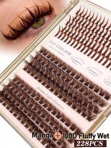 Asiteo 三合一棕色假睫毛簇 228/260 片 60D+80D 蓬松 10-20mm 棕色尖刺仙女睫毛簇，浓密型假睫毛簇，单根假睫毛，假睫毛，圣诞节和新年礼物 - D - 查看 9