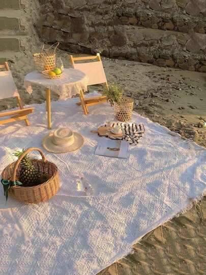 1pc - White Multi-Size Picnic Blanket Picnic Mat For Street Stalls, Night Market Backdrops, Beach Tablecloths, Camping Photo Backdrops, Birthday Mats, Outdoor Mats Suitable For Outdoor Grass, Beach, And Camping Use; Also Ideal As A Table Cover For Home Furniture Or Sofa Throw.