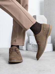 SHOESMORE Men's Oxford Suede Leather Brown Shoes Business Casual Dress Shoes Plain Toe Oxfords Classic Formal Derby Shoes - AMY615-nâu sẫm - Xem 2