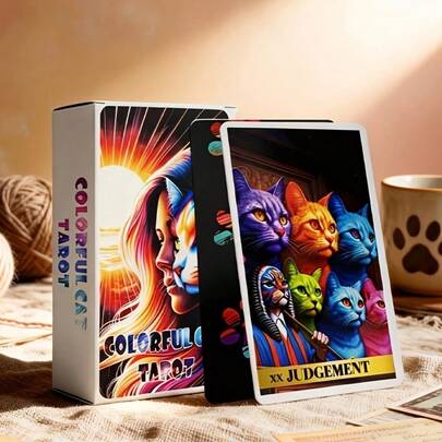 78pcs High-Quality Colorful Tarot Cards, Vibrant Patterns, Macaron Series With Shiny Paw Prints And Floral Decorations, Mystical Design For Divination, Fortune Telling And Meditation, Suitable For Spiritualists And Enthusiasts