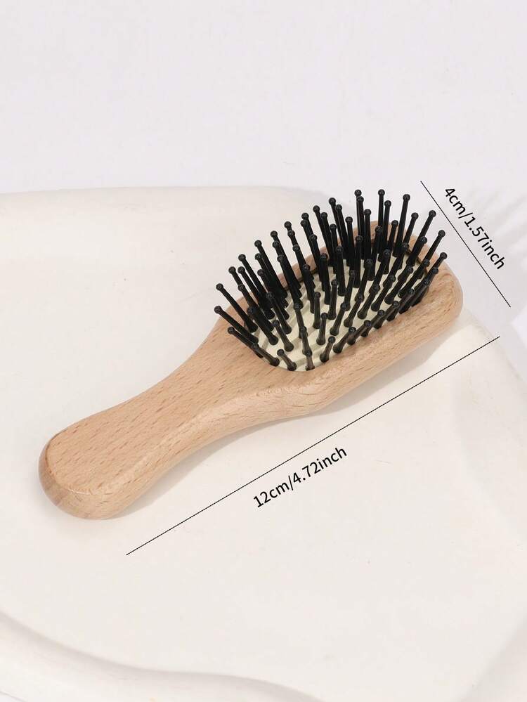 1pc Natural Beechwood Mini Straightening Hair Mini Airbag Comb Portable Pocket Bangs Comb - Multicolor - View 5