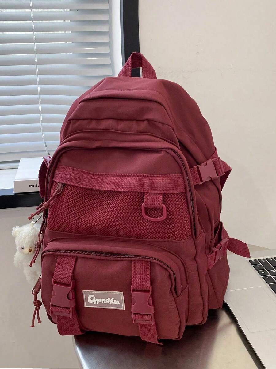 Large Capacity Multi-Compartment Cartoon Backpack With Dual Handles And Zipper, Anti-Theft Design, Suitable For Students Back To School, College Style, Women Travel & Vacation - Red - View 1