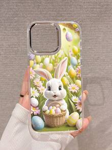 可爱复活节兔子和彩蛋图案透明手机壳，银色摄像头边框保护TPU软壳，适合复活节/日常使用/送朋友。兼容，兼容 15/ 16/ 17 Pro Max/ 14/ 17/ 16 Plus，快速发货 - 無色 - 查看 4