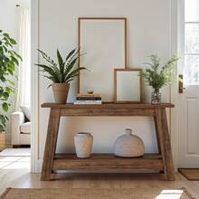 LITTLE TREE 105cm Rustic Brown Farmhouse Console Table - 2-Tier Narrow Entryway Table With Storage For Living Room Hallway Foyer Behind Couch - Brown - View 5