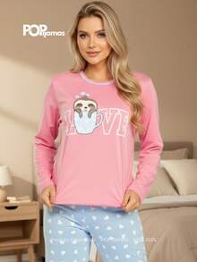 Women's Long Blogger Pajama Set - Warm, Soft Touch, Maximum Comfort For Sleeping In Cold Weather - Baby Blue - View 2