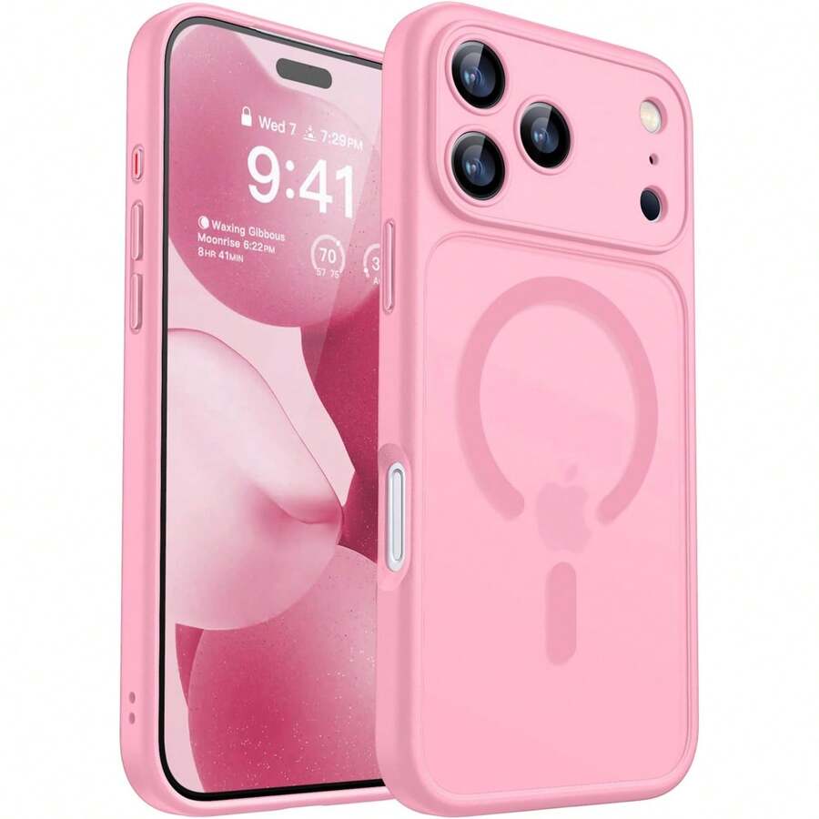 Magnetic For IPhone 17 Pro Max Case(6.9"), Upgraded [Full Camera Protection] [Compatible With Magsafe] [Translucent Matte] Shockproof Protective Phone Case, Orange - Pink - View 1