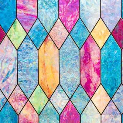 Static Cling Window Privacy Film Stained Glass Door Film Colorful Moroccan Lattice No Glue Decorative Bathroom Door Coverings Tints UV Sun Blocking Heat Control17.5 Inches By 78.7 Inches