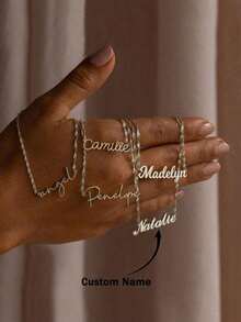 1pc Customized Necklace For Women Gold Color Water Wave Chain Necklace Personalized Custom Name Pendant Necklace Stainless Steel Jewelry Wedding Bridesmaid Gifts Anniversary Birthday Gift Stylish, For Teenagers, Junior High School Students, Middle School Students, High School Senior High School Students, College Students, University Students, Freshman, Sophomore, Underclassmen,Delicate Romance - 彩色 - 查看 8