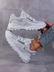 Women's New Breathable Versatile Simple White Lightweight Flat Sneakers, Non-Slip Soft Sole Casual Sports Shoes - Grey - View 3