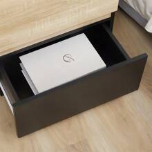 Bedside Table With Drawer, Stackable Nightstand, Bedroom Nightstand, Particleboard, Black And Natural, 50 X 40 X 47.5 Cm - Black - View 8