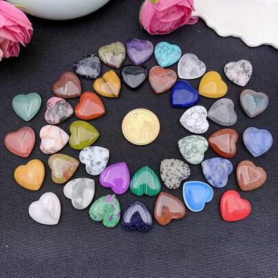 10pcs Natural & Artificial Heart-Shaped Stones, Diverse Materials, Suitable For Thumb Stones, Decorations & Additions, Rich Colors, Smooth Texture