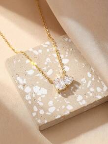 1pc S925 Sterling Silver Rectangular Heart Pendant Necklace, Elegant Gift Jewelry For Women - Love - View 7