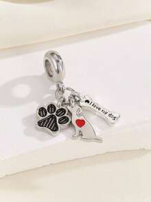 1pc Personalized & Fashionable Dog Paw, Letter & Bone Pendant Beaded DIY Bracelet, Creative DIY Jewelry Accessory - Multicolor - View 2