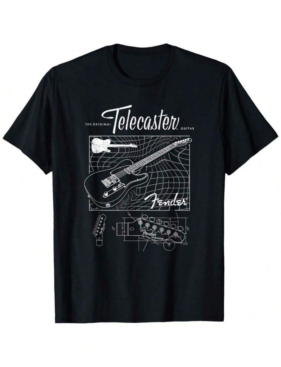 Funny T-Shirt Graphic T-Shirt The Original Telecaster Guitar Schematic Poster T-Shirt Soft Fabric Breathabl - màu đen - Xem 1