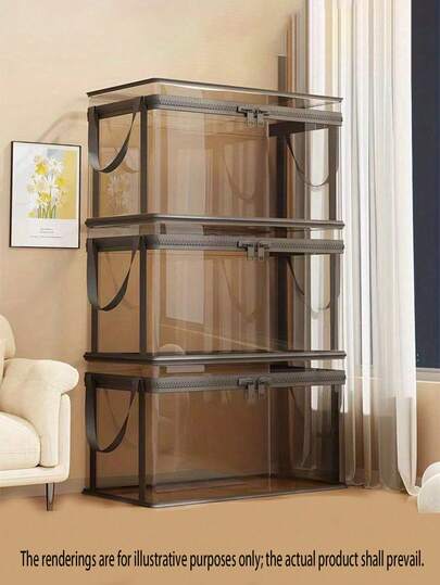 1PC/2PCS Transparent Plastic Storage Box With Flip-Top Lid - 180° Opening, Large Capacity, Ideal For Organizing Books, Clothing, And Snacks - Space-Saving Design Perfect For Office And Home Storage. Transparent Construction Allows Easy Viewing Of Contents, Making It A Great Book Storage Box Where Everything Is Clearly Visible. Durable And Long-Lasting.