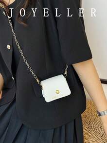 Mini Crocodile Embossed Handbag, Solid Color Chain Shoulder Bag - White - View 4