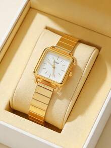 1 件/套简约石英表，配钢表带，优雅的学生风格，适合生日、万圣节、感恩节、年终促销 - 白色 - 查看 6