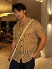 Áo khoác cardigan nam mỏng nhẹ, cổ polo, cài nút, thích hợp cho mùa hè, đi biển và mặc hàng ngày. - gừng - Xem 6