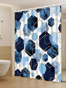 4pcs Blue Bathroom Set, Geometric Pattern Shower Curtain Set, Modern Art Style Shower Curtain With 12 Hooks, Bathroom Rug, Bathroom Non-Slip Mat And Toilet Mat - A - View 23