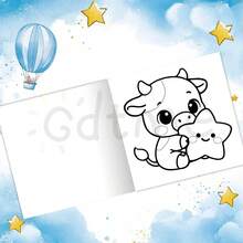 GDTME 可爱动物系列：1本成人涂色书，可撕页设计，24页厚纸，附赠5张随机贴纸。内页包含更多可爱的线条画，描绘了小牛们的日常活动，例如戴围巾、玩球和躲在花丛中。 - 填色本 - 查看 9