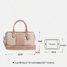 Bolso de hombro tipo tote de lona recubierta con cierre de cremallera y correa desmontable COACH Rowan, multifuncional, color arena plateado marrón, adecuado para vacaciones, ir al trabajo y uso diario, de moda y elegante - Plata, arena y gris topo - Ver 6