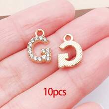 10/26 piezas Encantos de letras del alfabeto A-Z con rhinestones y cristales brillantes para DIY de pulseras, collares, aretes, gargantillas y manualidades - Dorado - Ver 13