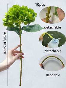 1/3/6/10 Stücke 18.5 Inch grüne bestickte künstliche Blumen mit Stielen, Seidenblumenkugeln für Tischdekoration, geeignet für Büro, Party, Hochzeit, Kunstpflanzen, Frühlings-/Sommer-Dekoration, Garten, Zimmer, Geschenke - Grün - Übersicht 11