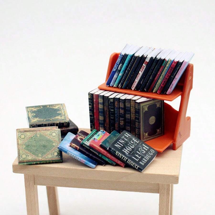 Dollhouse Flower Shelf Double Drawer Storage Bookshelf, Mini Furniture Model, Living Room Scene - Multicolor - View 1