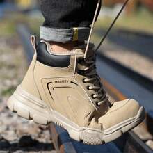 (2-5 Working Days Delivery) Men's Khaki Lace-Up Mid-Cut Safety Work Boots, Waterproof Lightweight Breathable Anti-Smash Puncture-Proof Design, Ideal Holiday Gift For Father's Day Labor Day Back To School And Multi-Scene Working Use (For Women, This Size Is Slightly Larger, Please Choose Size 1.5 Smaller!) - 卡其色 - 查看 7