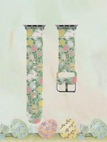 白色兔子和粉黄蛋图案时尚硅胶表带，兼容 38mm 40mm 41mm 42mm 44mm 45mm 49mm，兼容 Series Ultra/11/10/SE/9/8/7/6/5/4/3/2/1 - 彩色 - 查看 11
